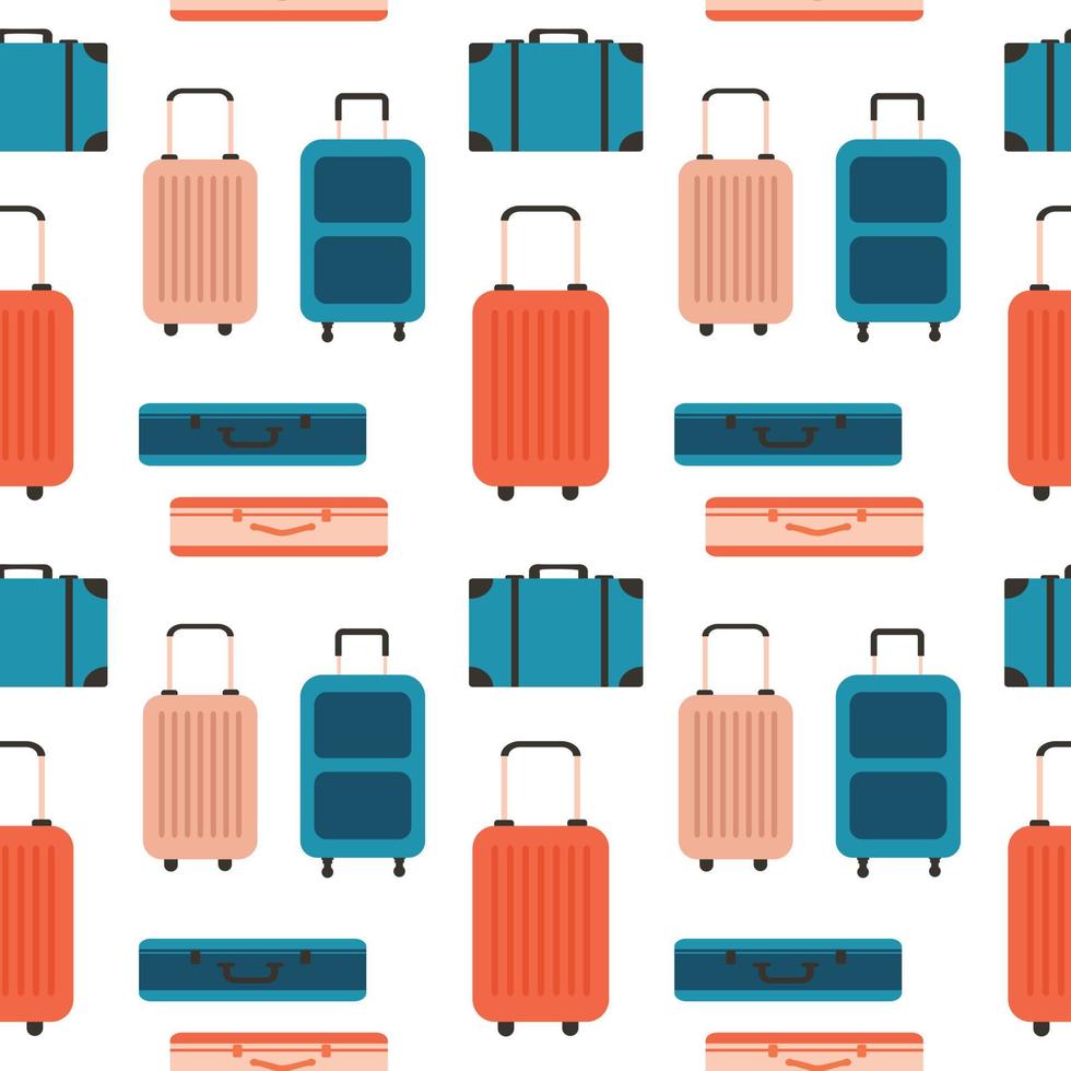 Seamless pattern of suitcases for travel and leisure. Colorful color illustration highlighted on a white background. vector