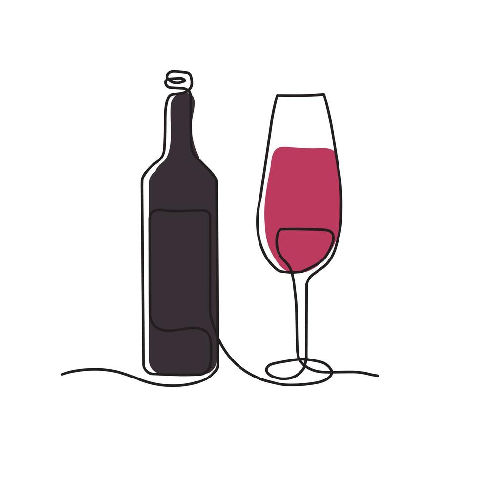 Seamless pattern. Vector illustration of a wine bottle and a glass. Drawing in one line