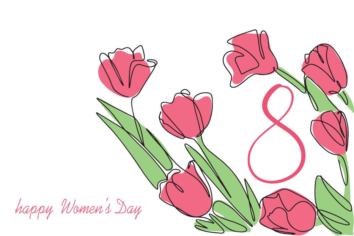 Banner-postcard with International Women's Day. Illustration in pink with tulips and the number 8 vector
