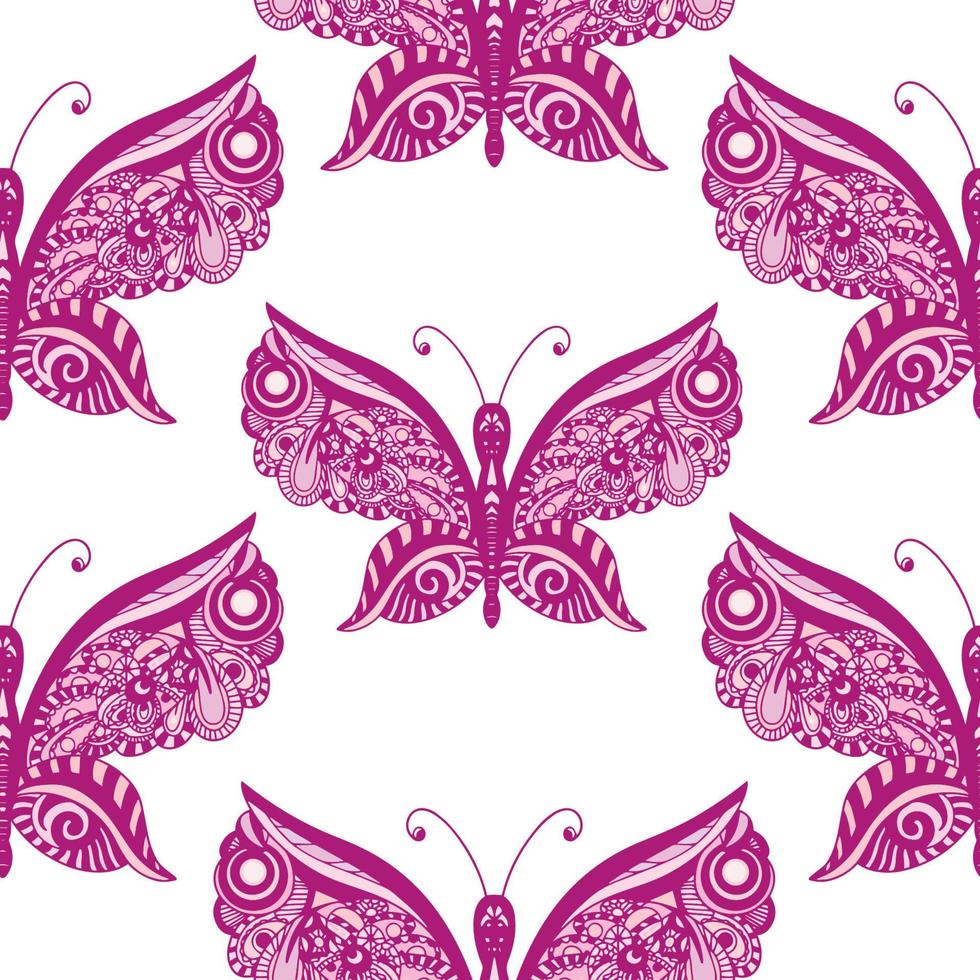 sin costura modelo de mariposas mariposas en el zentangle estilo. vector ilustración, blanco antecedentes.