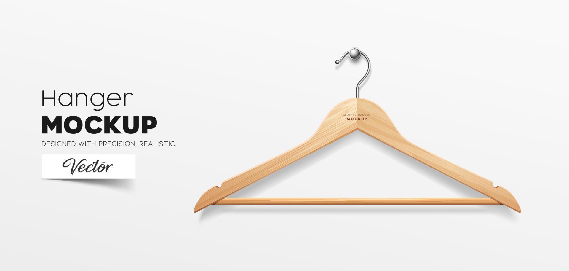 Clothes wooden hangers realistic, mockup template design isolated on white background, EPS10 Vector illustration.