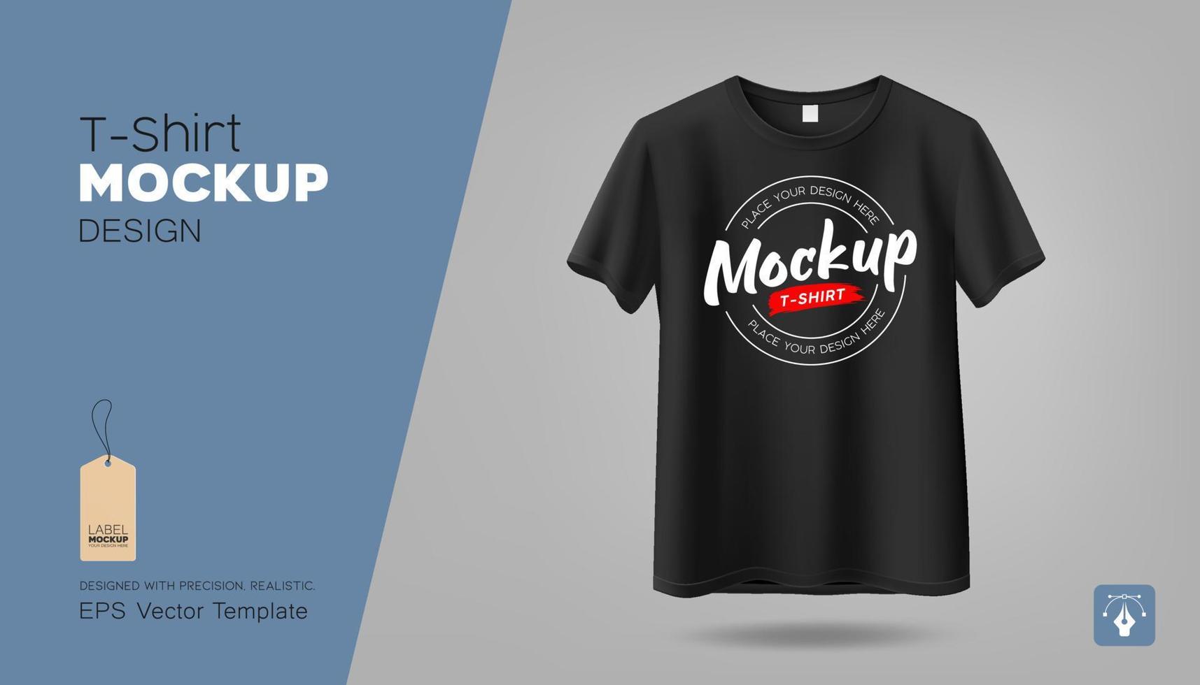 Vector Black t-shirt realistic mockup, front view template design, EPS10 Vector illustration.