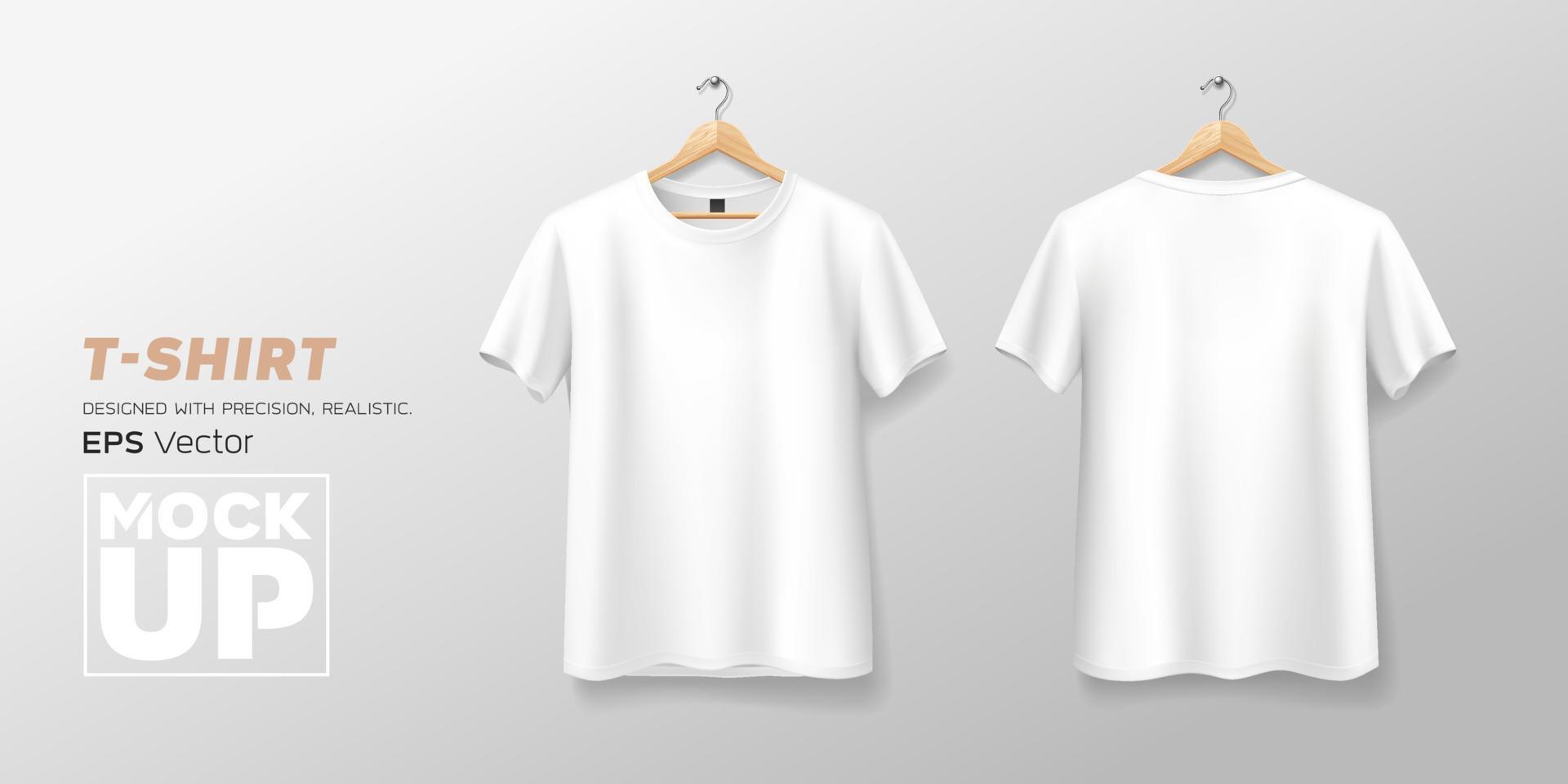 White t shirt front and back mockup hanging realistic, template design, EPS10 Vector illustration.