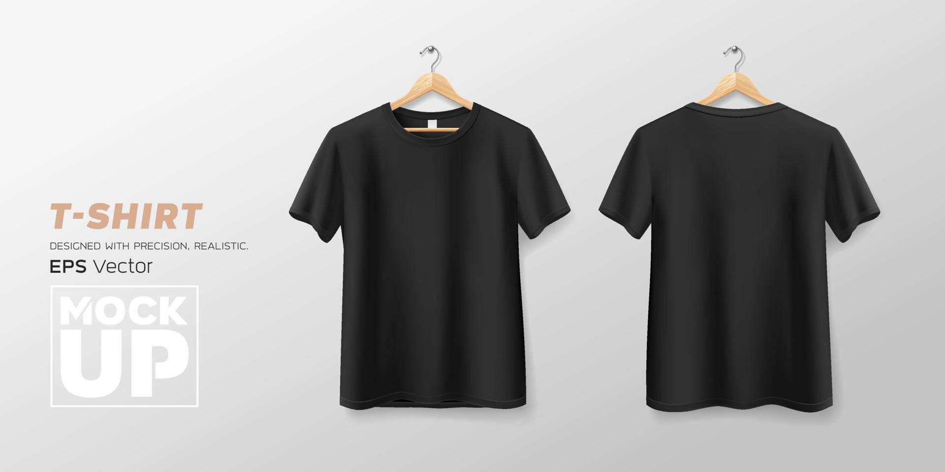 Black t shirt front and back mockup hanging realistic collections, template design, EPS10 Vector illustration.