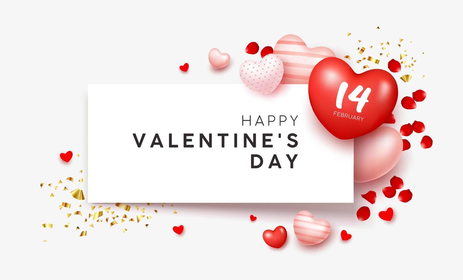 Happy Valentine's day, white paper space, red and pink balloon heart banners design on white background, Eps 10 vector illustration