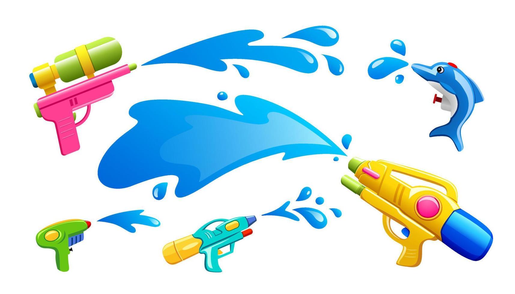 Songkran festival thailand, water guns water splash collections design isolated on white background, Eps 10 vector illustration