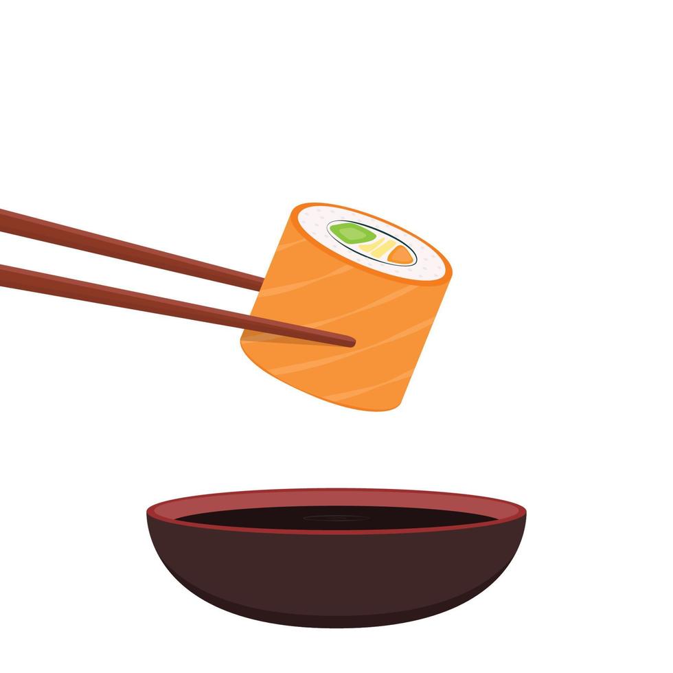 Sushi vector. Sushi on white background. Salmon Sushi vector. chopsticks. vector