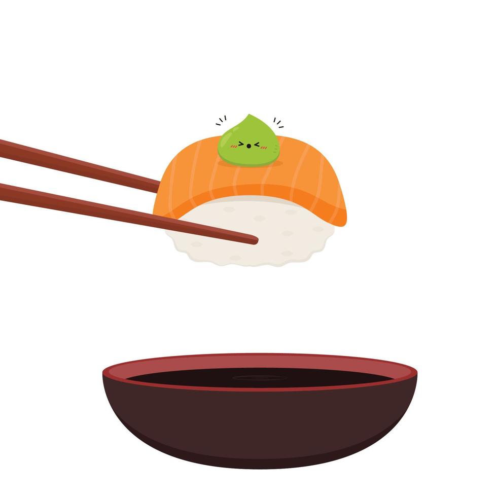 Sushi vector. Sushi on white background. Salmon Sushi vector. chopsticks. vector
