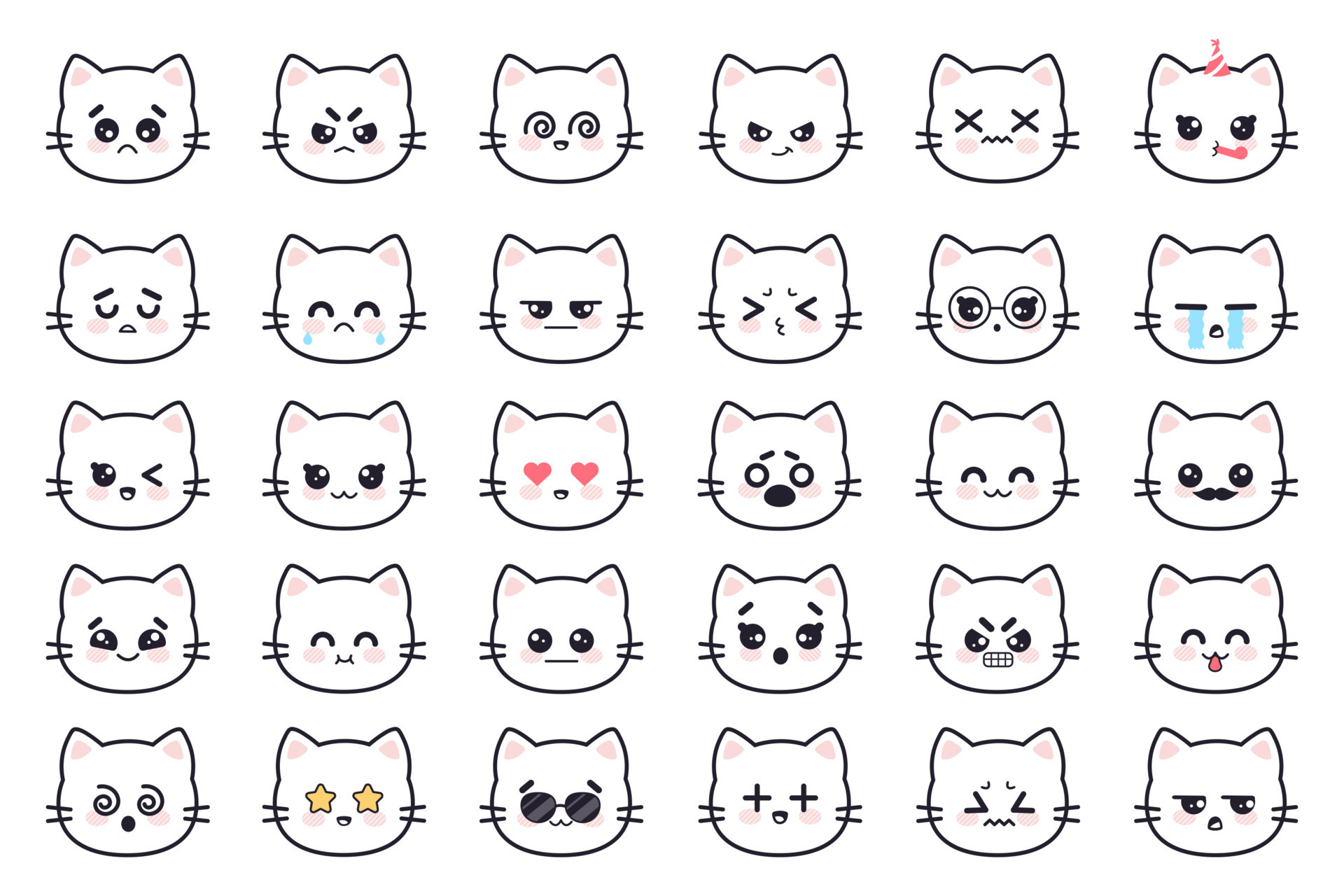 Cute White Cat And Text Wow Kawaii Positive Emotions Childrens