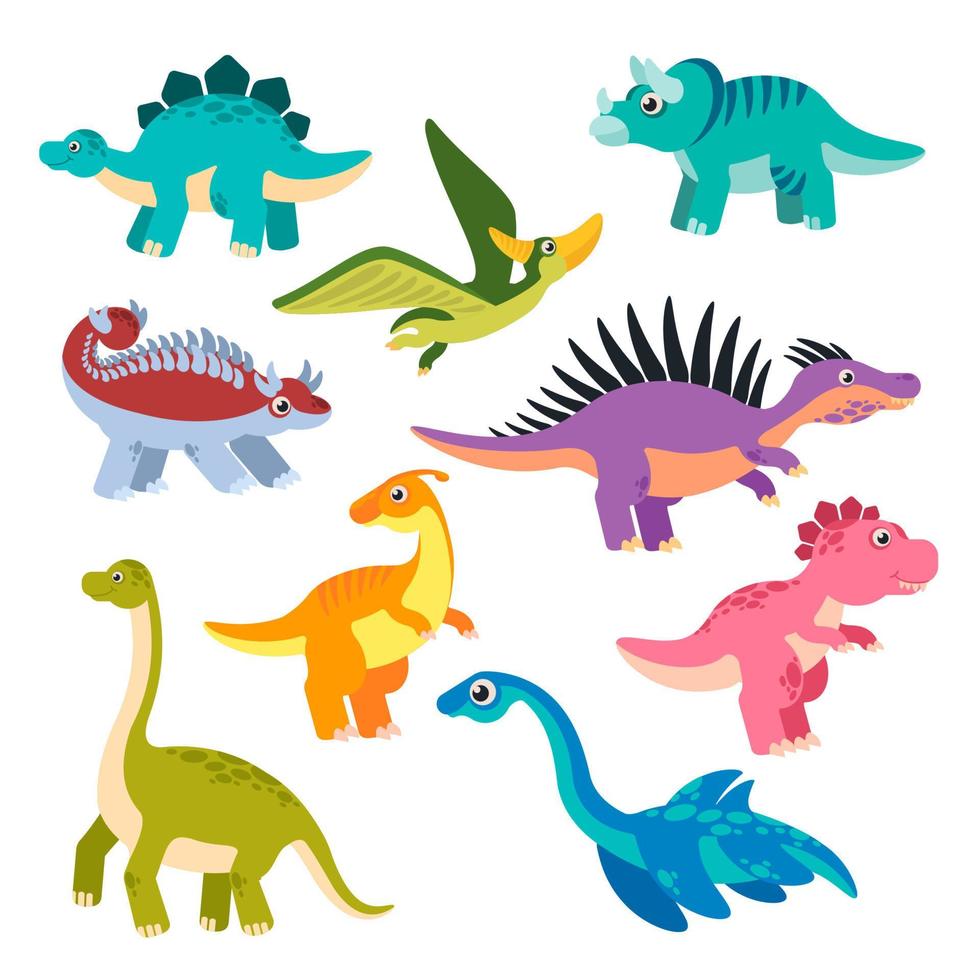 linda dinosaurio dibujos animados dinosaurios, bebé dragones, prehistórico monstruos gracioso jurásico animales vector infantil aislado caracteres