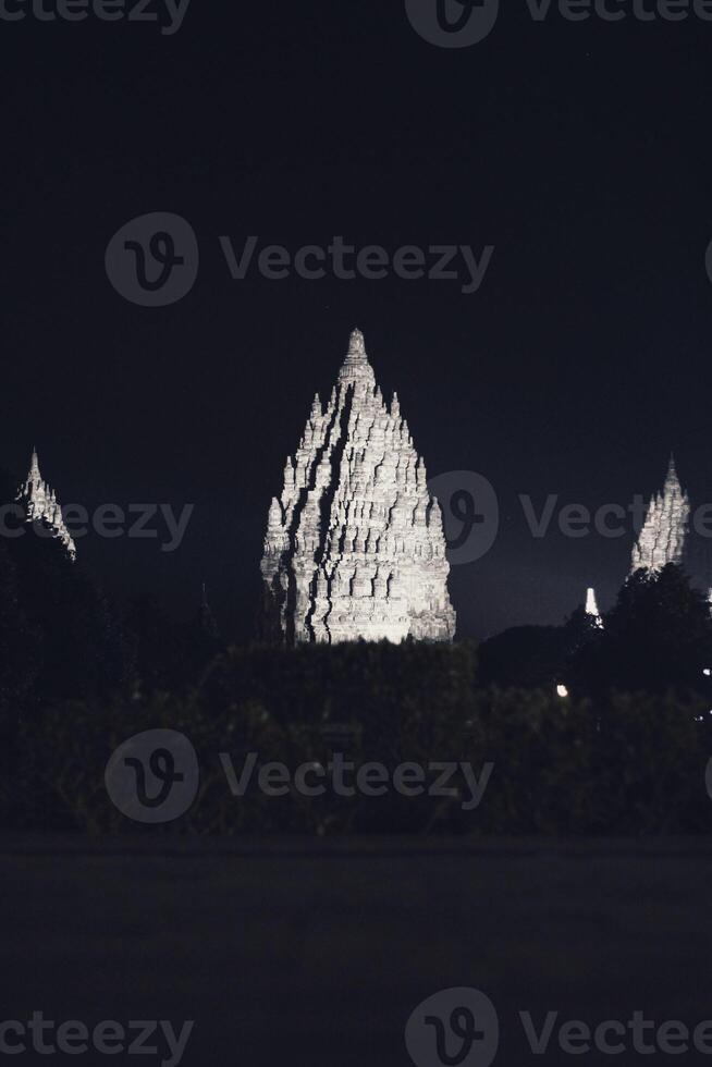 View of Prambanan temple at night photo