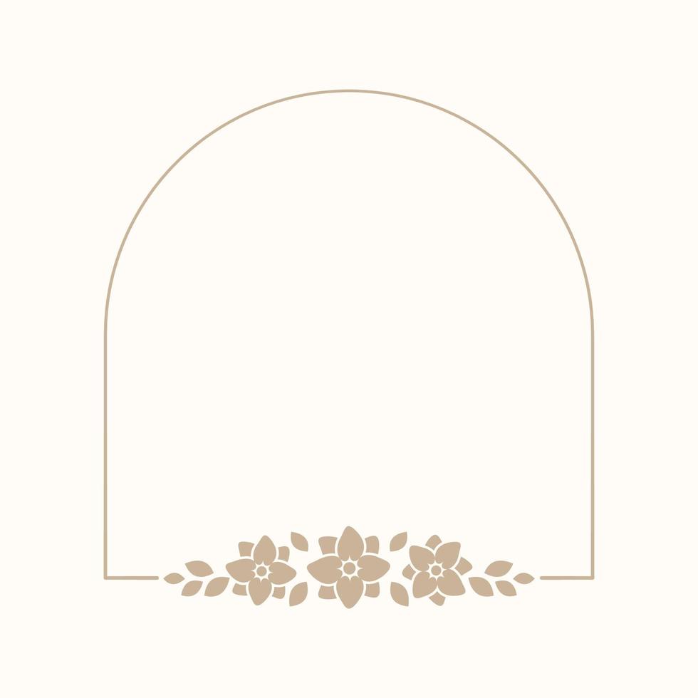 Floral beige arch frame. Botanical boho border vector illustration. Simple elegant romantic style for wedding events, signs, logo, labels, social media posts, etc.