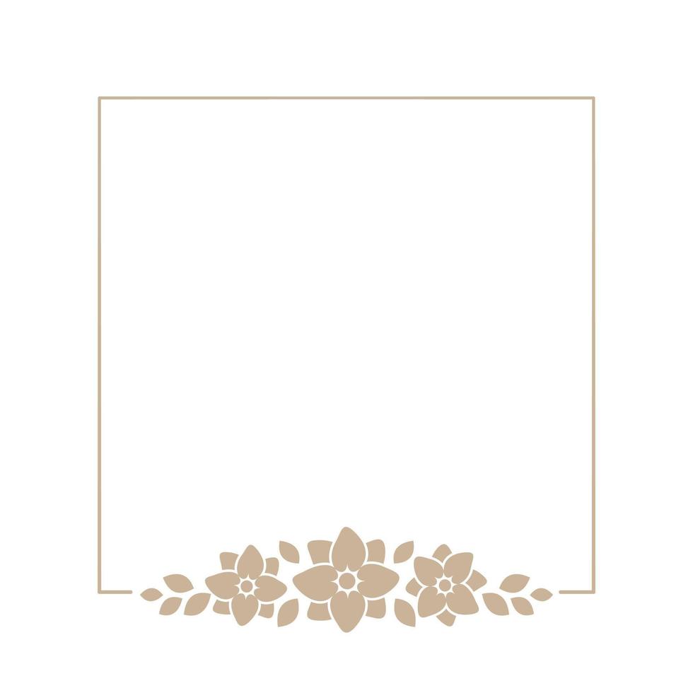 Floral beige square frame. Botanical boho border vector illustration. Simple elegant romantic style for wedding events, card design, logo, labels, social media posts, etc.