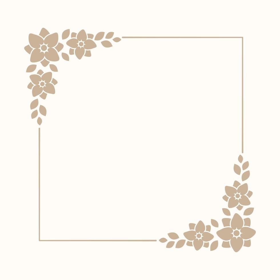 Floral beige square frame. Botanical boho border vector illustration. Simple elegant romantic style for wedding events, card design, logo, labels, social media posts, etc.