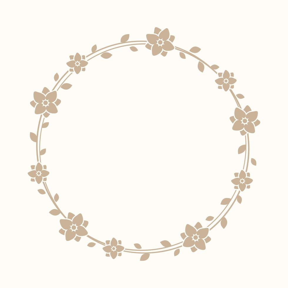 Floral beige round frame. Botanical boho border vector illustration. Simple elegant romantic style for wedding events, signs, logo, labels, social media posts, etc.