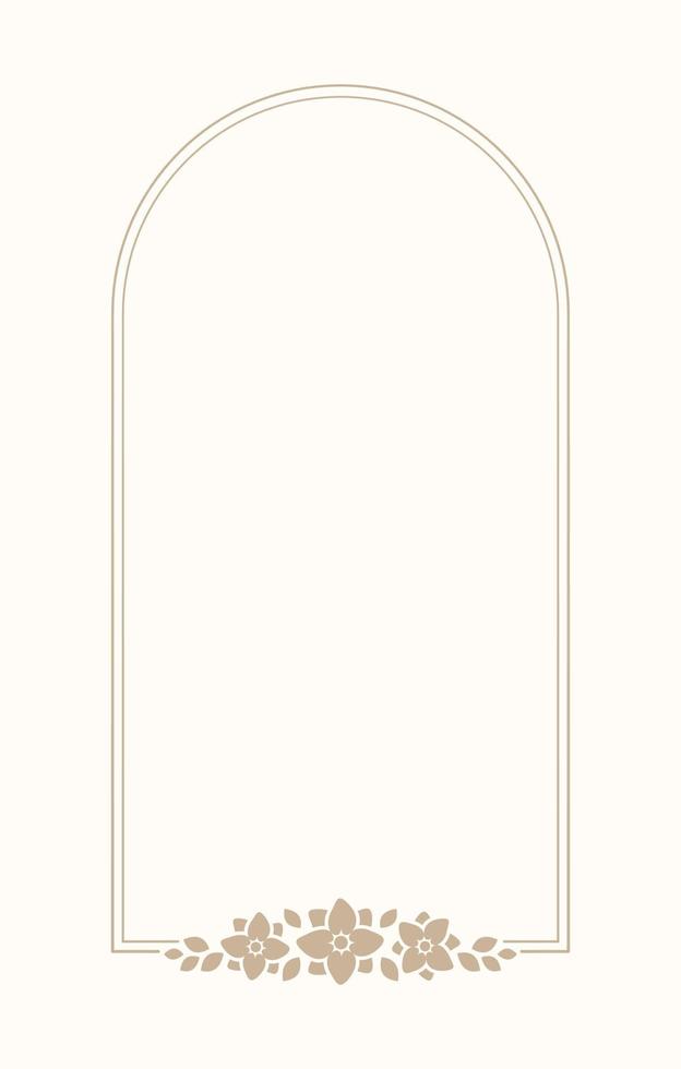 Floral beige arch frame. Botanical boho border vector illustration. Simple elegant romantic style for wedding events, signs, logo, labels, social media posts, etc.