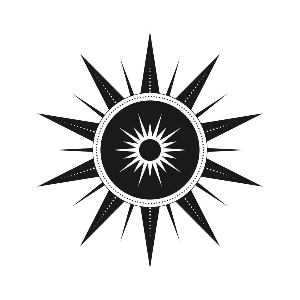 Abstract celestial sun vector illustration. Bohemian mystic symbol bursting sun rays. Magic talisman, antique tribal style, boho, tattoo, art print, tarot