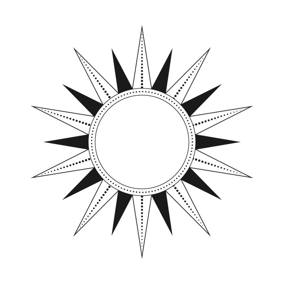 Abstract celestial sun vector illustration. Bohemian mystic symbol bursting sun rays. Magic talisman, antique tribal style, boho, tattoo, art print, tarot