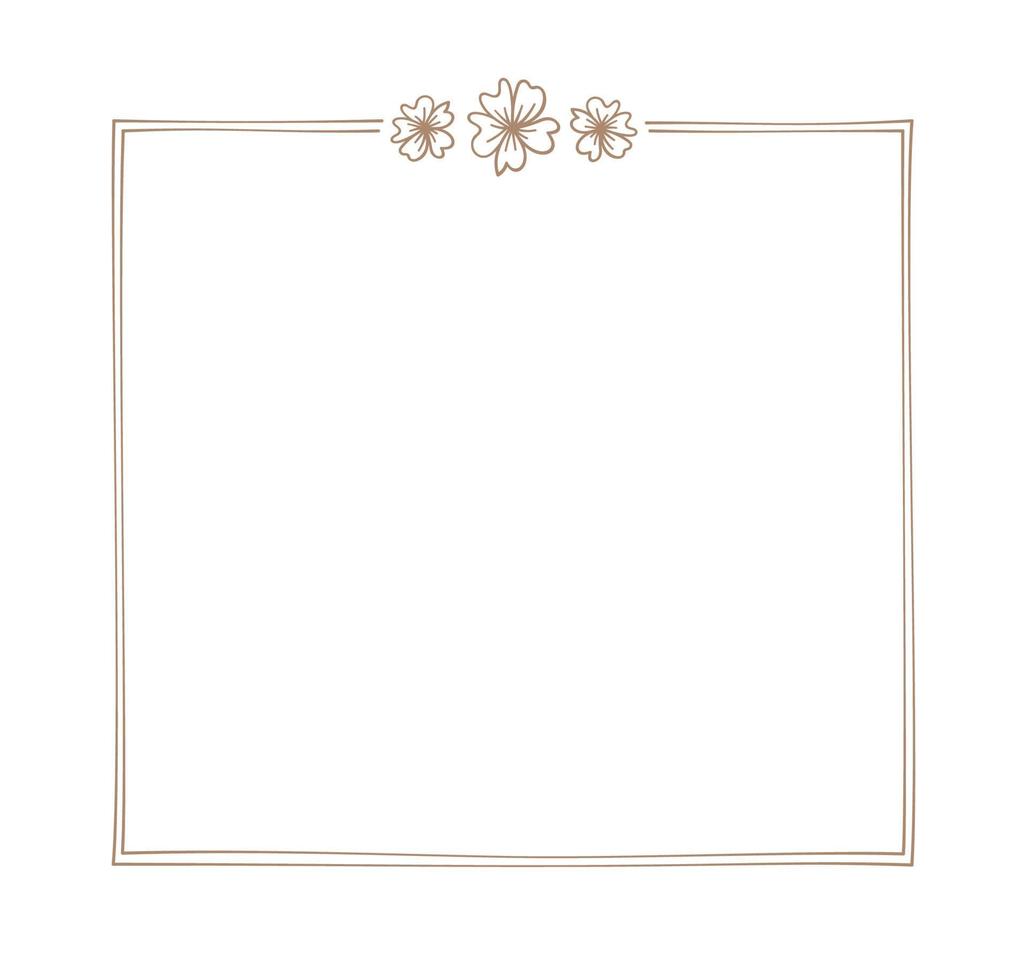 Botanical square frame. Hand drawn line border, leaves and flowers, wedding invitation cards, logo design, posters template. Elegant minimal style vector