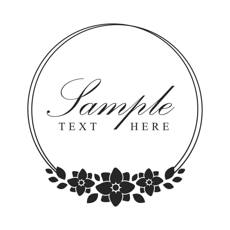 Floral wreath frame template. Round border with vine and hand drawn flower pattern. Vector round border with space for text.
