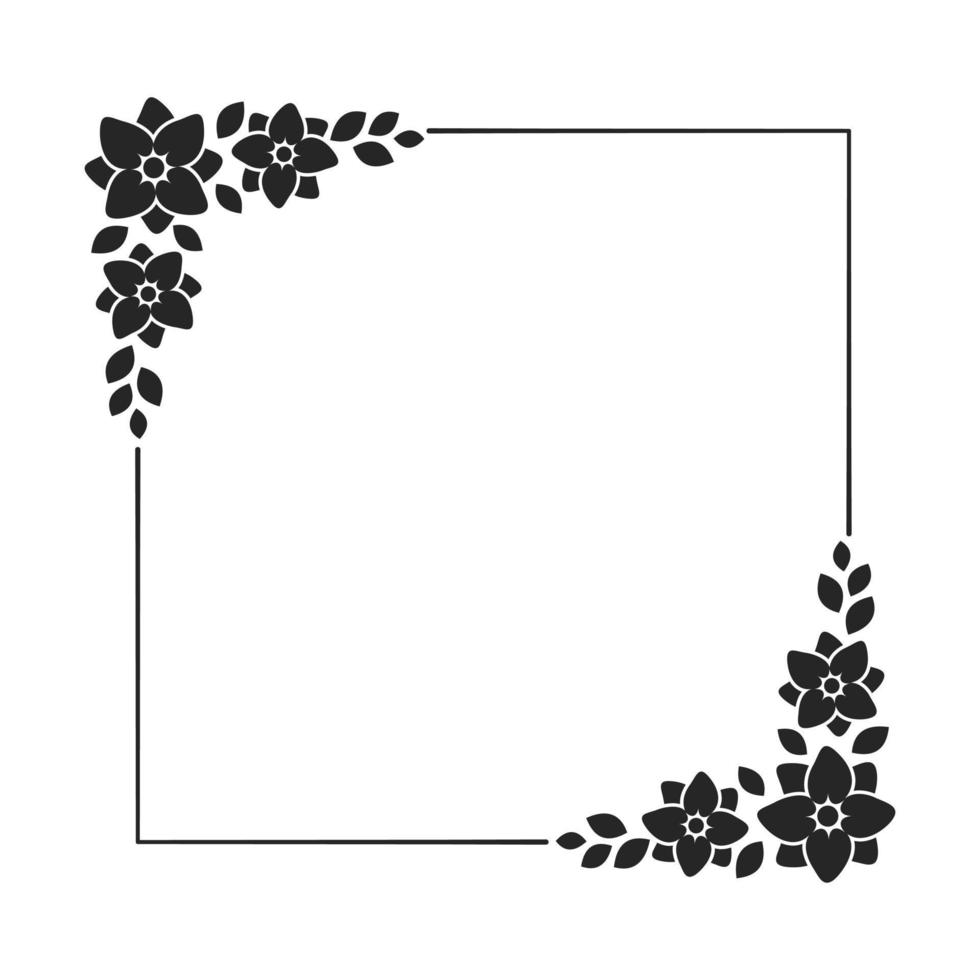 Floral frame template. Square border with hand drawn flower pattern. Vector border with space for text.