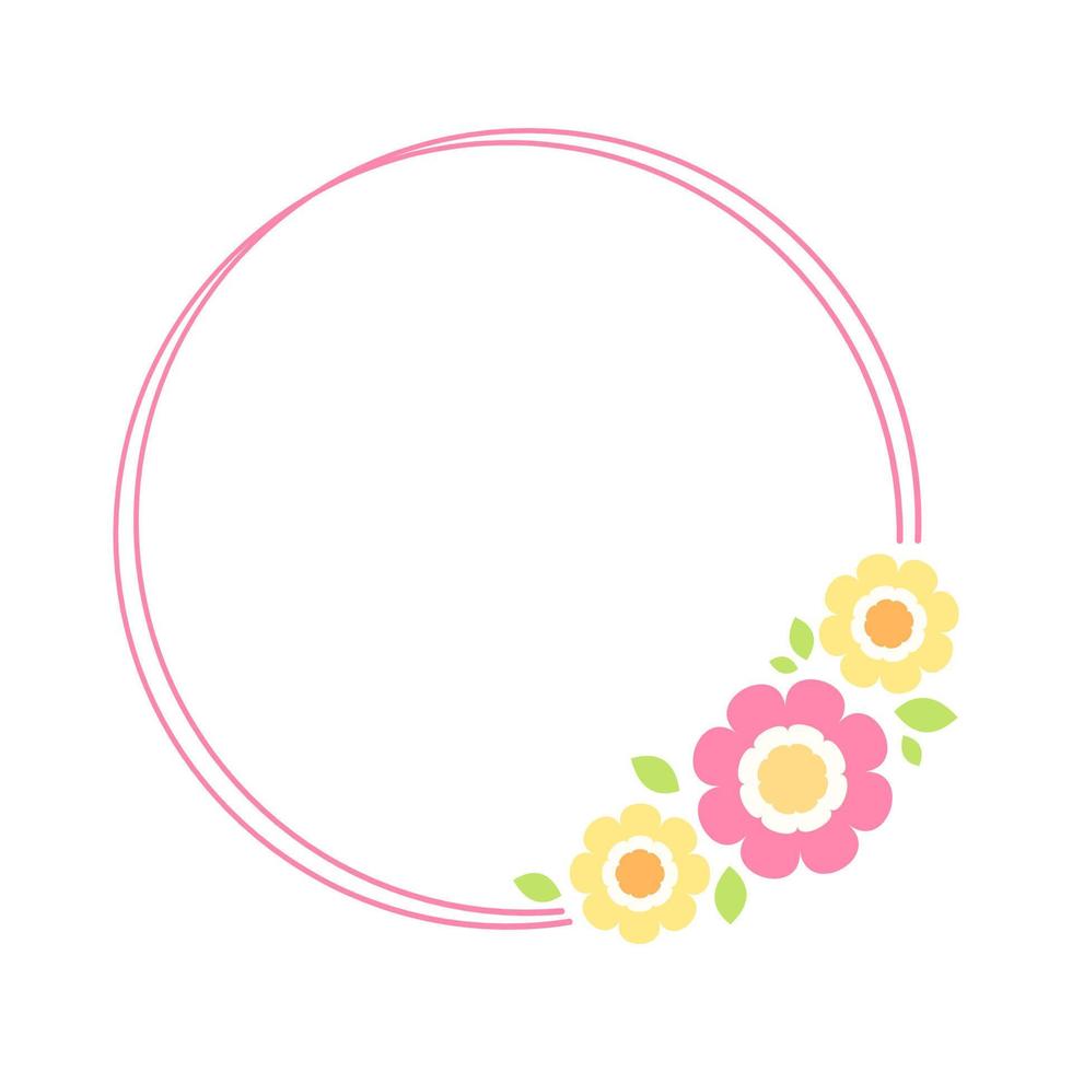 Cute Round Floral Frame Border. Simple minimal flower wreath arrangement perfect for wedding invitations and birthday cards vector