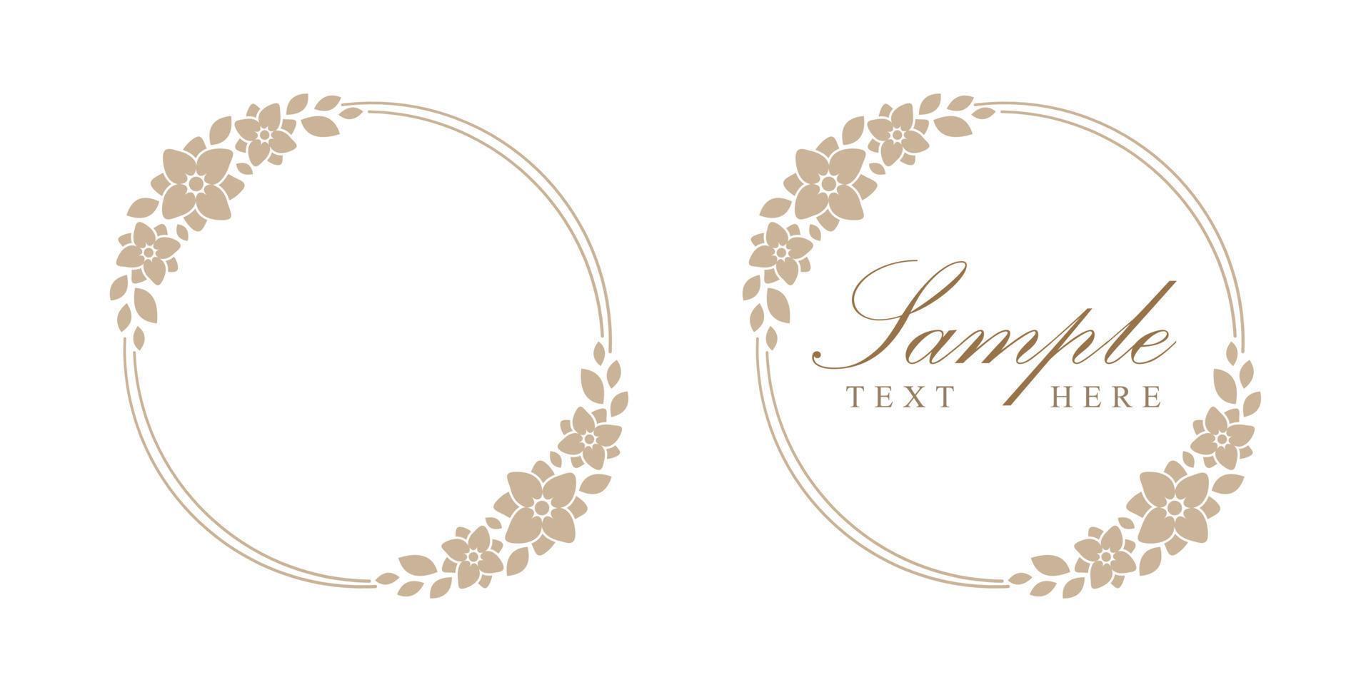 Floral beige round frame. Botanical boho border vector illustration. Simple elegant romantic style for wedding events, signs, logo, labels, social media posts, etc.