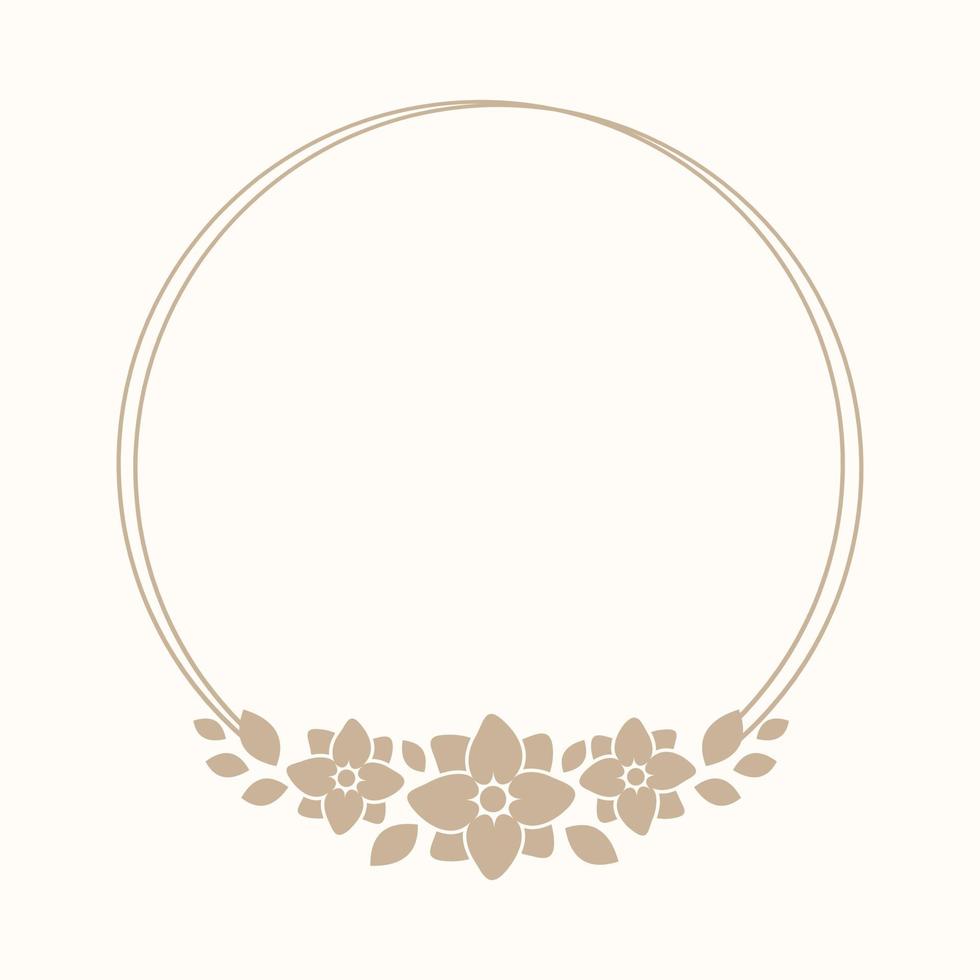 Floral beige round frame. Botanical boho border vector illustration. Simple elegant romantic style for wedding events, signs, logo, labels, social media posts, etc.