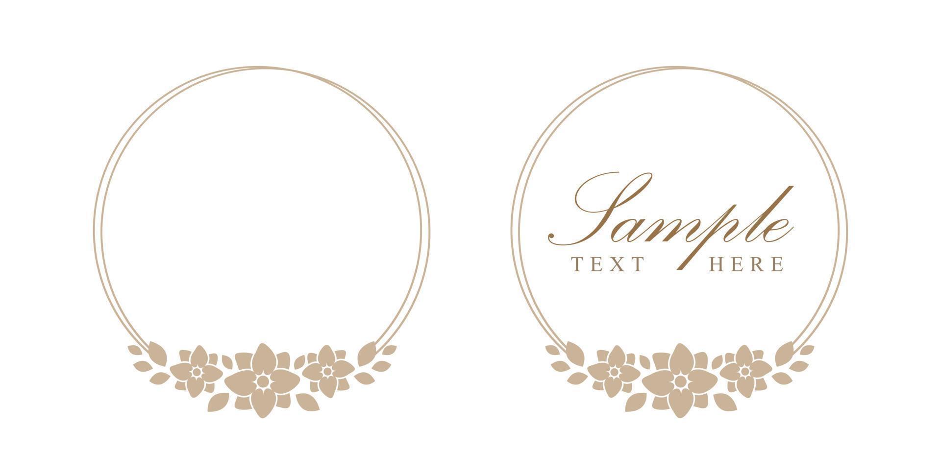 Floral beige round frame. Botanical boho border vector illustration. Simple elegant romantic style for wedding events, signs, logo, labels, social media posts, etc.