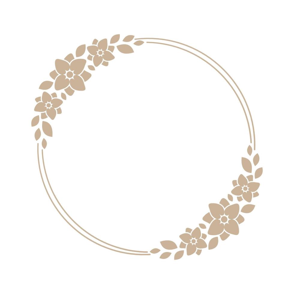 Floral beige round frame. Botanical boho border vector illustration. Simple elegant romantic style for wedding events, signs, logo, labels, social media posts, etc.