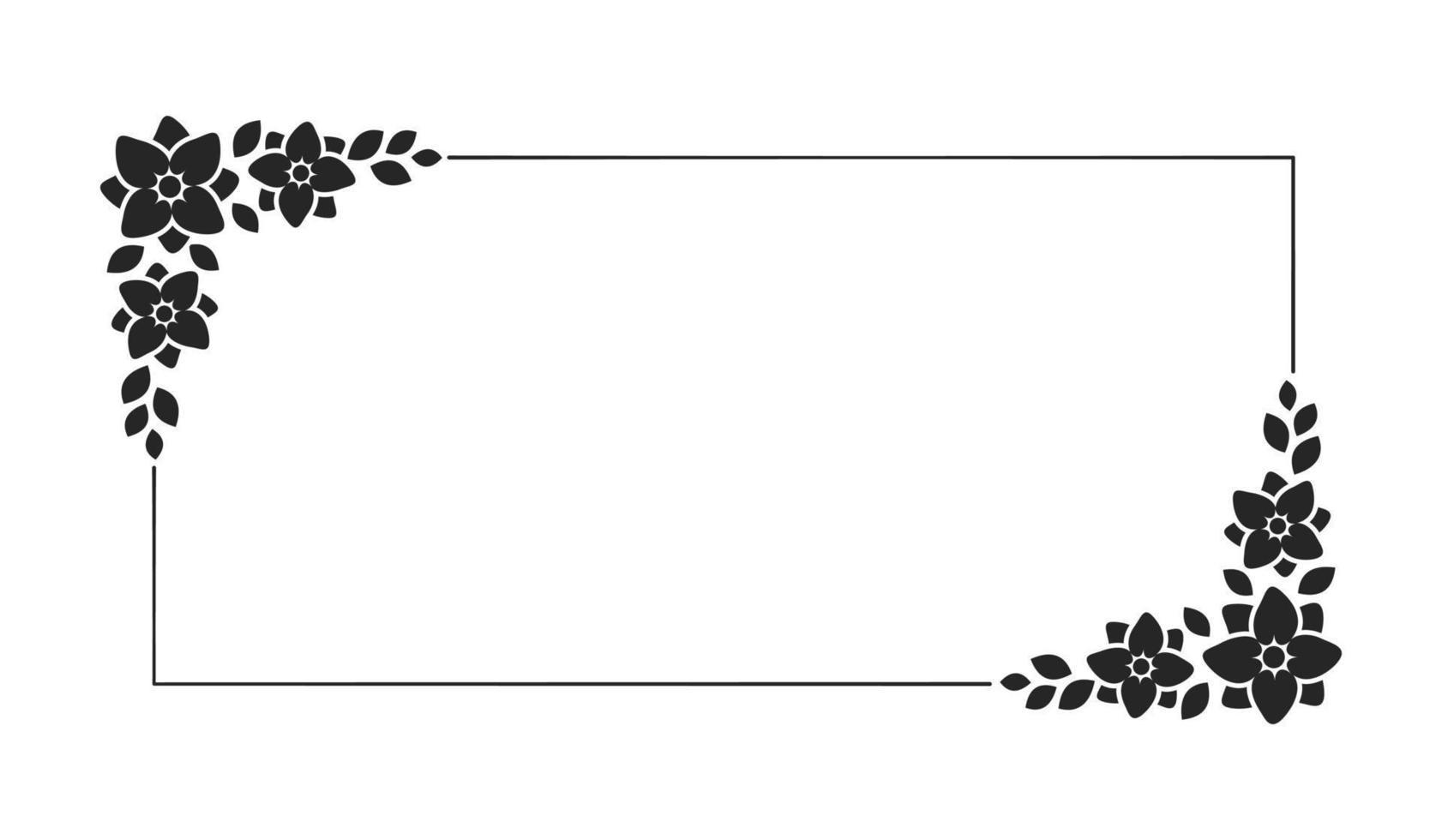 Floral botanical frame template. Rectangular border with vine and hand drawn flower pattern. Vector illustration with space for text.