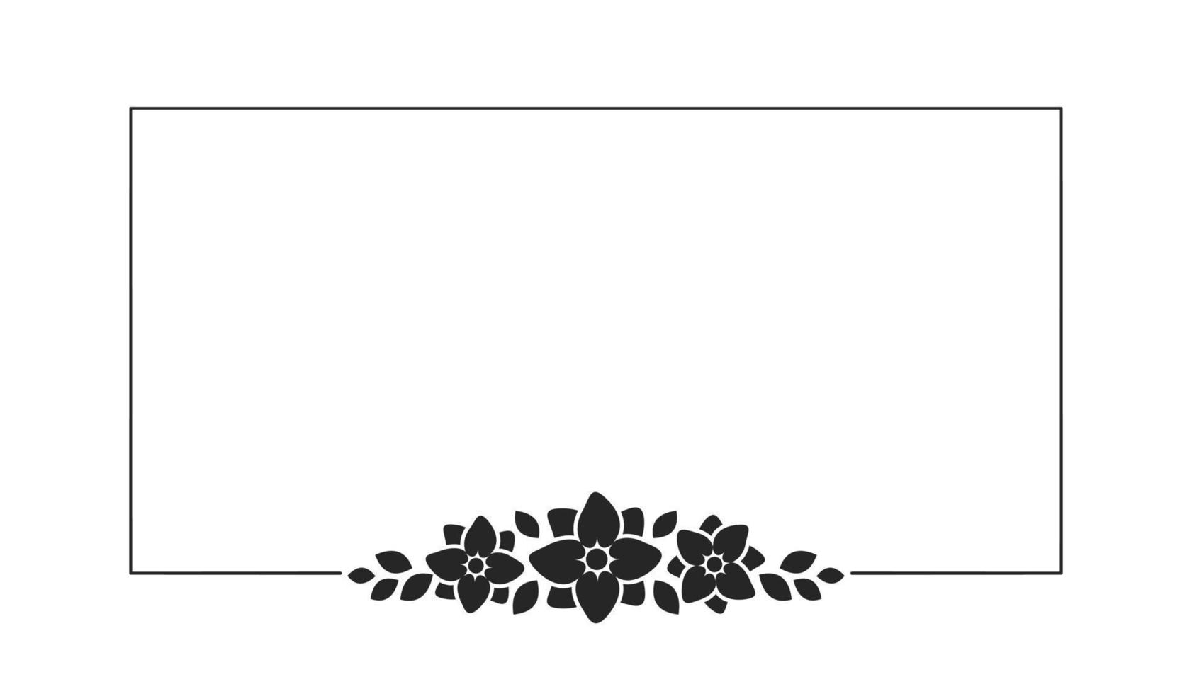 Floral botanical frame template. Rectangular border with vine and hand drawn flower pattern. Vector illustration with space for text.