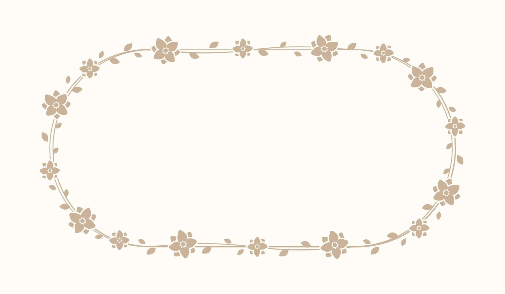Floral beige oval frame. Botanical boho border vector illustration. Simple elegant romantic style for wedding events, card design, logo, labels, social media posts, templates