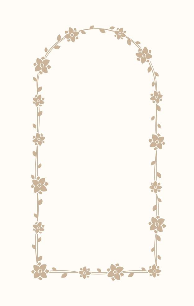 Floral beige arch frame. Botanical boho border vector illustration. Simple elegant romantic style for wedding events, signs, logo, labels, social media posts, etc.