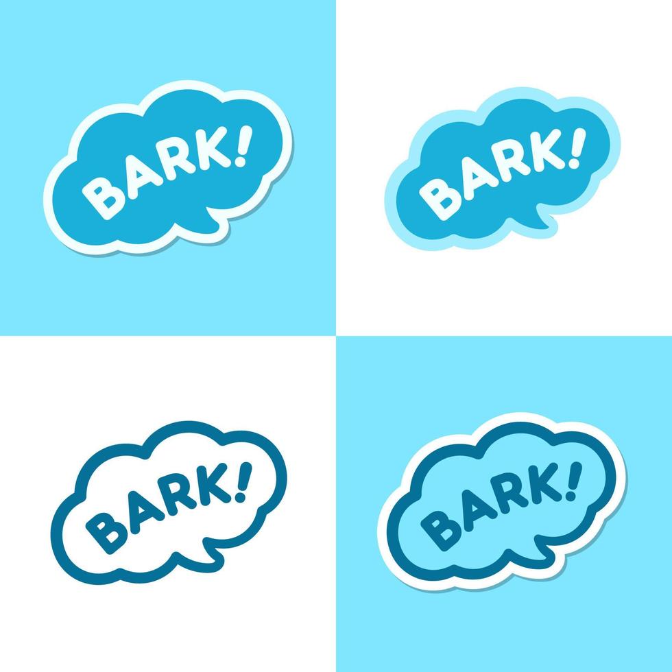 Dog bark animal sound effect text in a speech bubble balloon clipart set. Cute cartoon onomatopoeia comics and lettering. vector