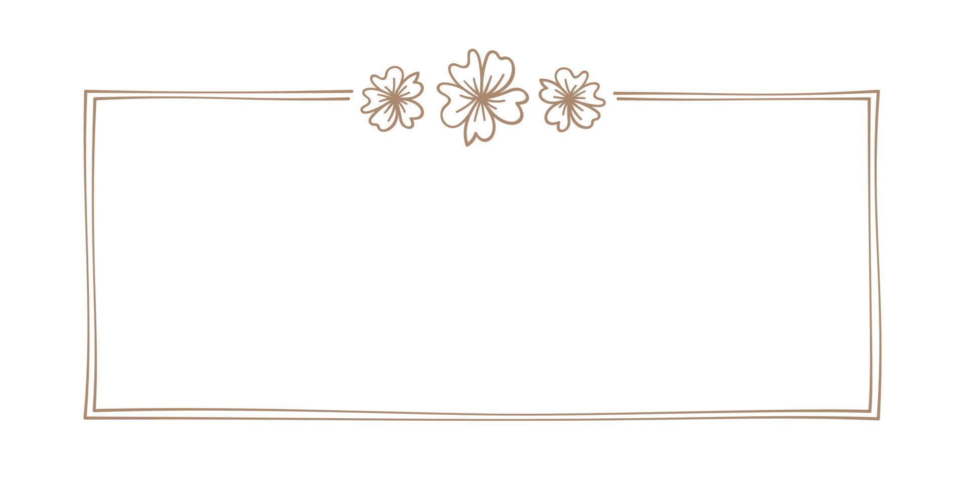 Botanical rectangular frame. Hand drawn line border, leaves and flowers, wedding invitation cards, logo design, posters template. Elegant minimal style vector