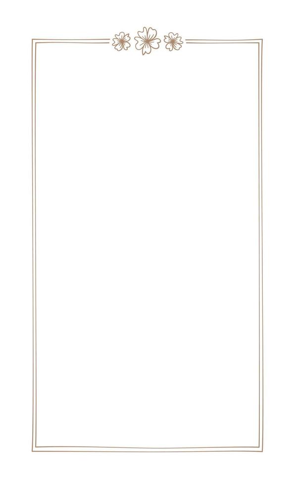 Botanical vertical frame. Hand drawn line border, leaves and flowers, wedding invitation note cards, logo design, posters template. Elegant minimal style vector