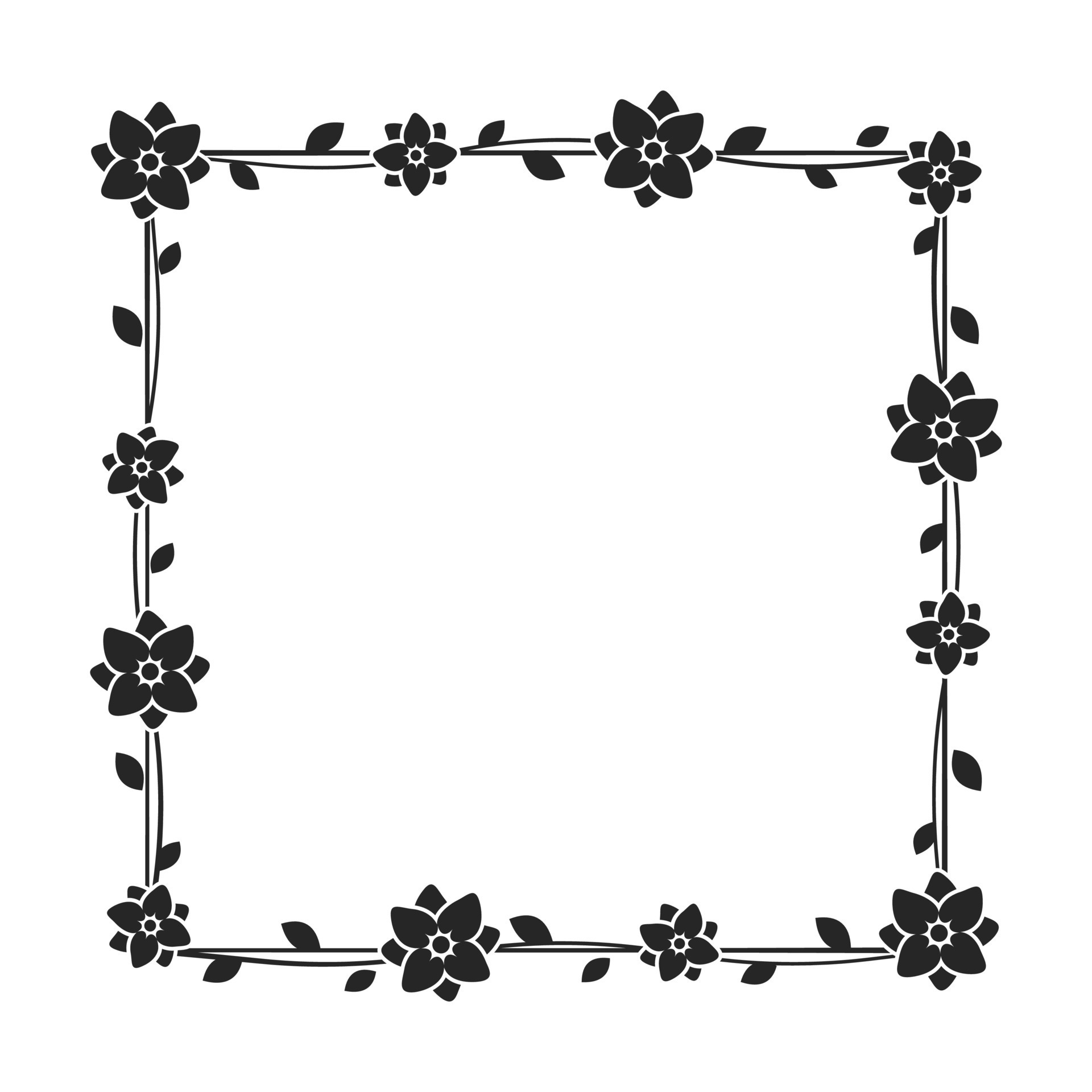 Floral frame template. Square border with hand drawn flower pattern