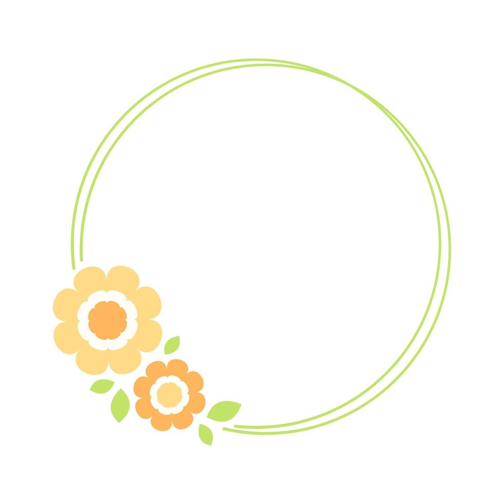Cute Round Floral Frame Border. Simple minimal flower wreath arrangement perfect for wedding invitations and birthday cards vector