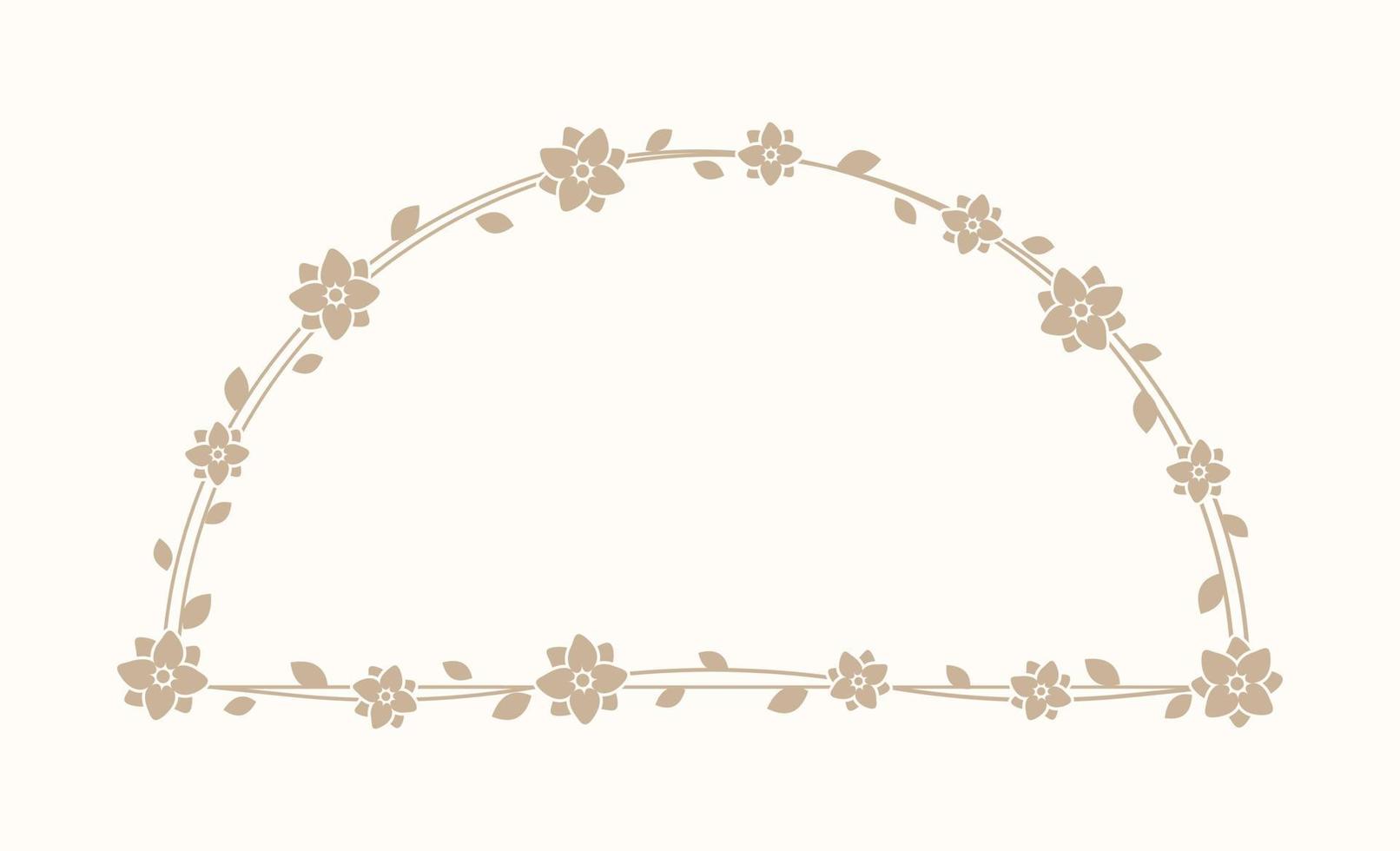 Floral beige arch frame. Botanical boho border vector illustration. Simple elegant romantic style for wedding events, signs, logo, labels, social media posts, etc.