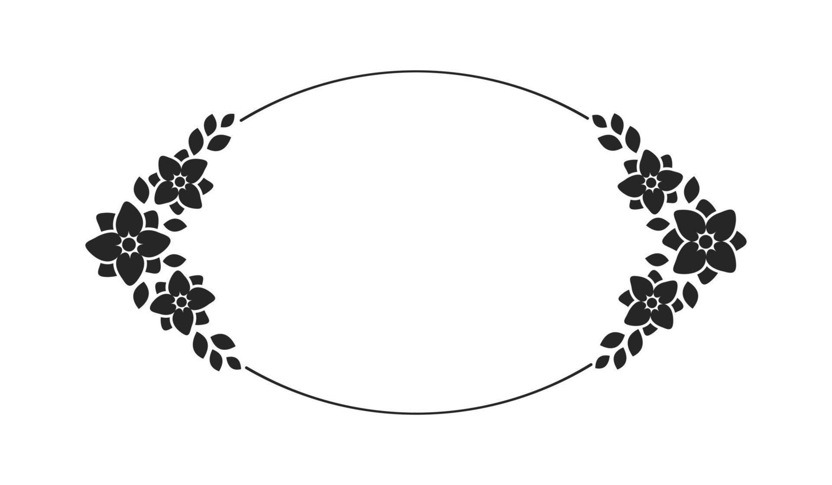 Floral arch frame template. Geometric border with vine and hand drawn flower pattern. Vector eye shape border with space for text.