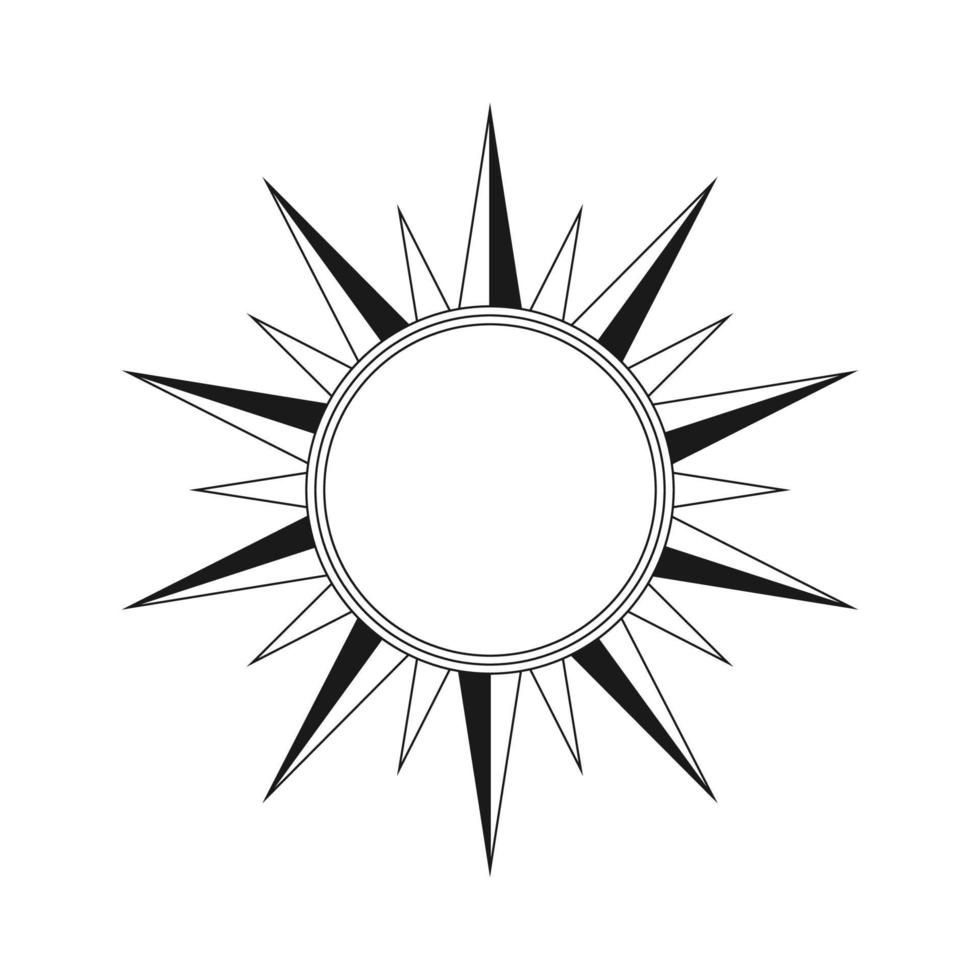 Abstract celestial sun vector illustration. Bohemian mystic symbol bursting sun rays. Magic talisman, antique tribal style, boho, tattoo, art print, tarot