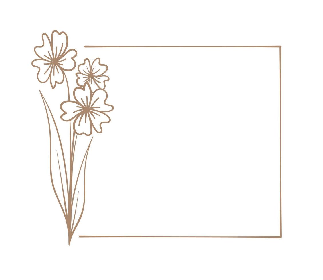 botánico cuadrado marco. mano dibujado línea borde, hojas y flores, Boda invitación tarjetas, logo diseño, carteles modelo. elegante mínimo estilo vector