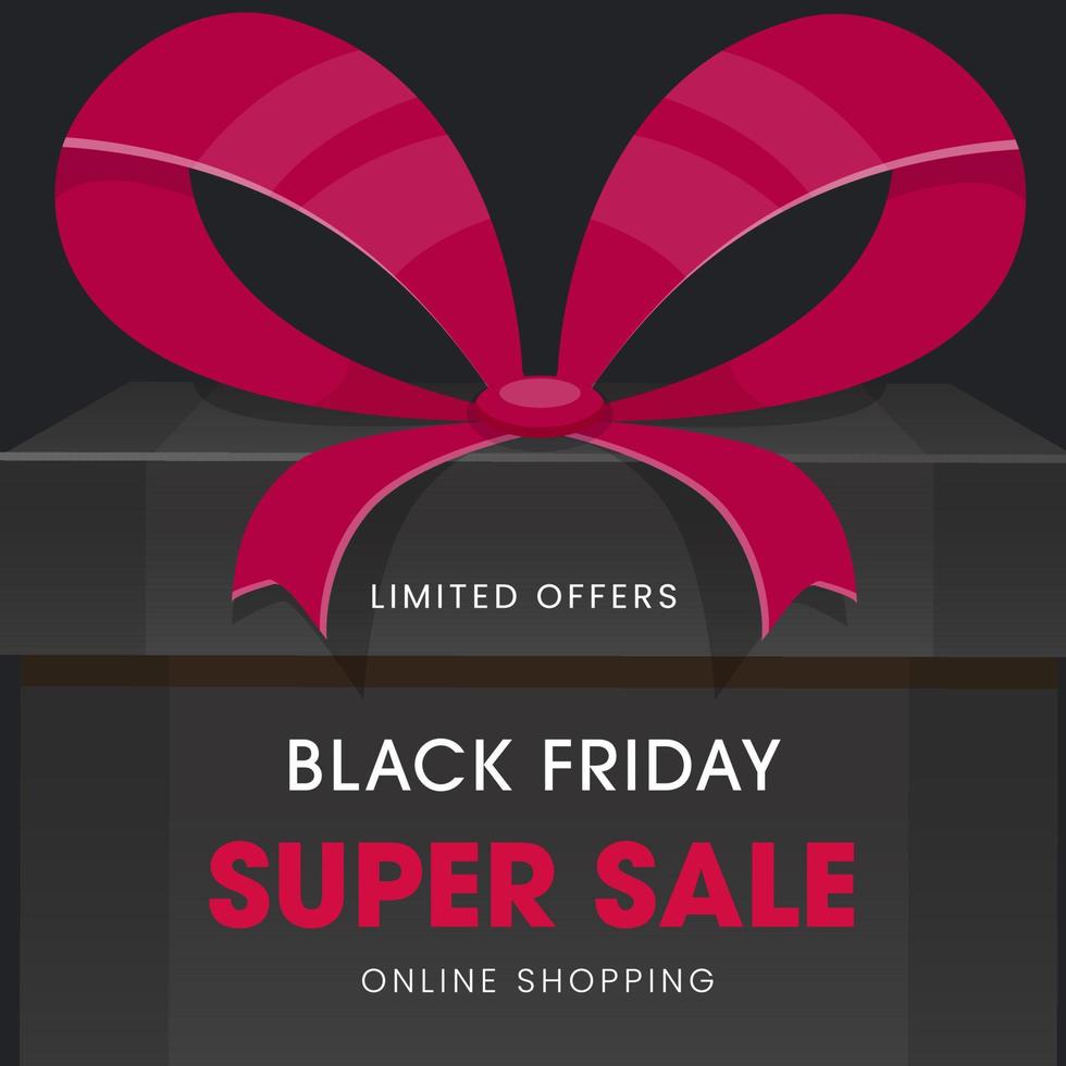 Black Friday Super Sale Poster Design with Realistic Gift Box for Online Shopping Concept. vector