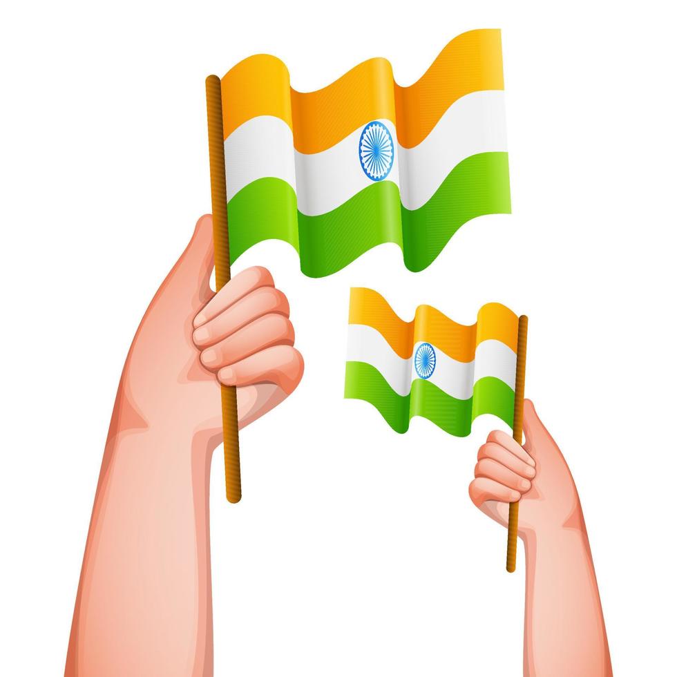 Hands Holding Indian Flag On White Background. vector