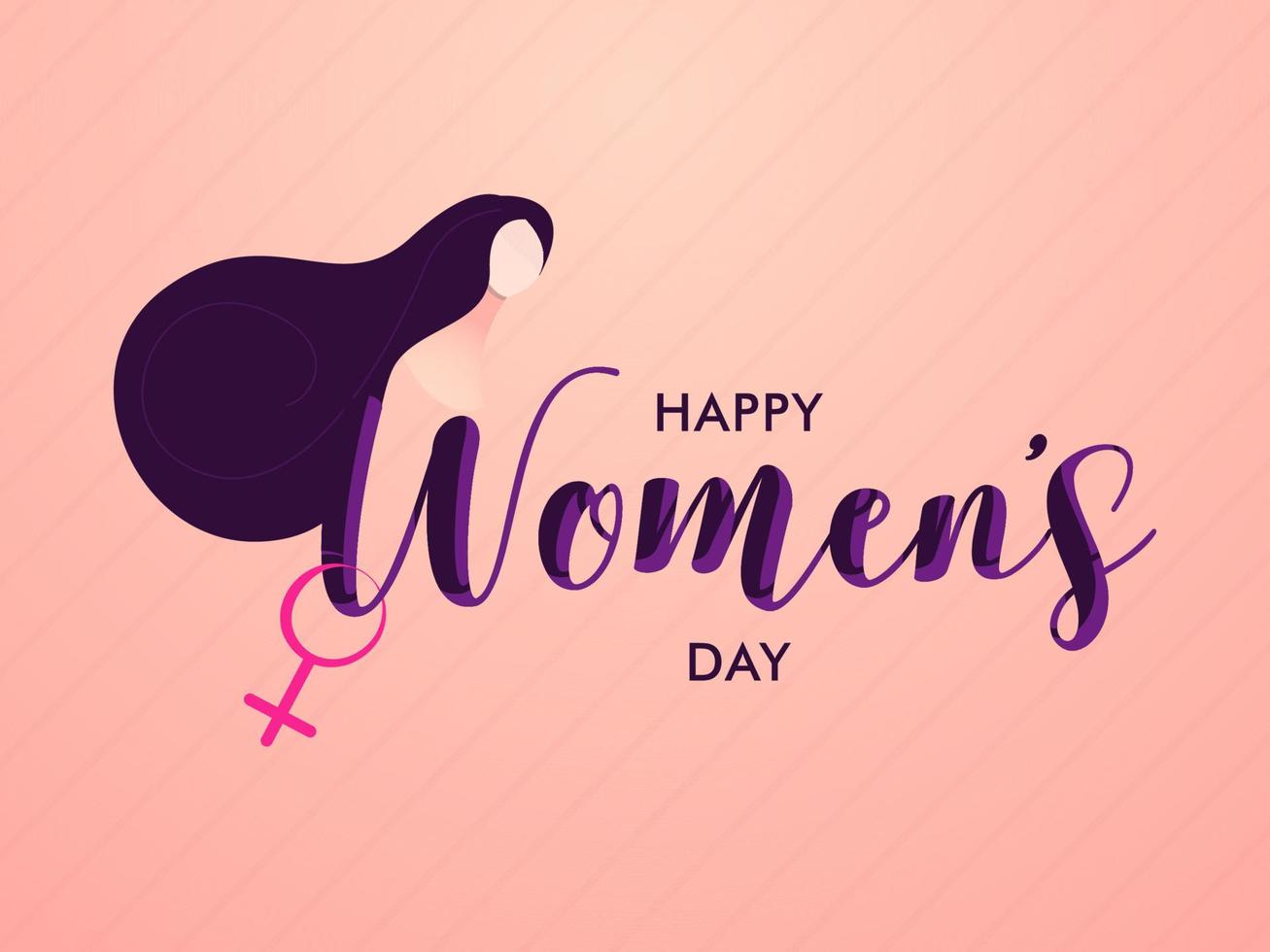 contento De las mujeres día fuente con hembra cara y Venus firmar en melocotón rosado antecedentes. vector