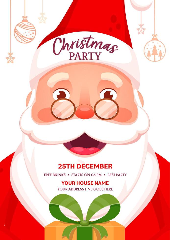 Christmas Party Template or Flyer Design with Cheerful Santa Claus Character and Event Details. vector