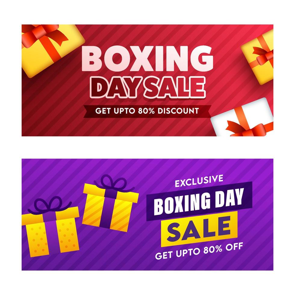 UP TO 80 Off For Boxing Day Sale Banner Or Header Design In Two Color Options. vector