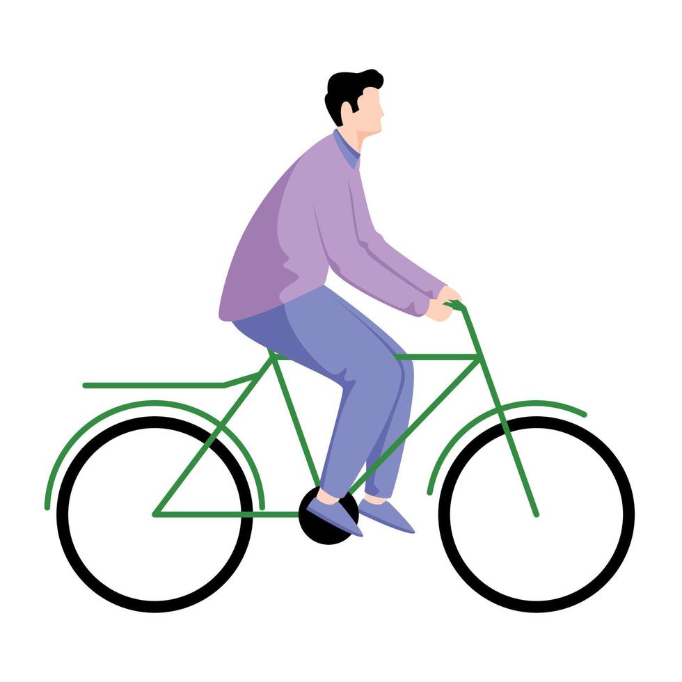 Faceless Man Riding a Bicycle on White Background. vector