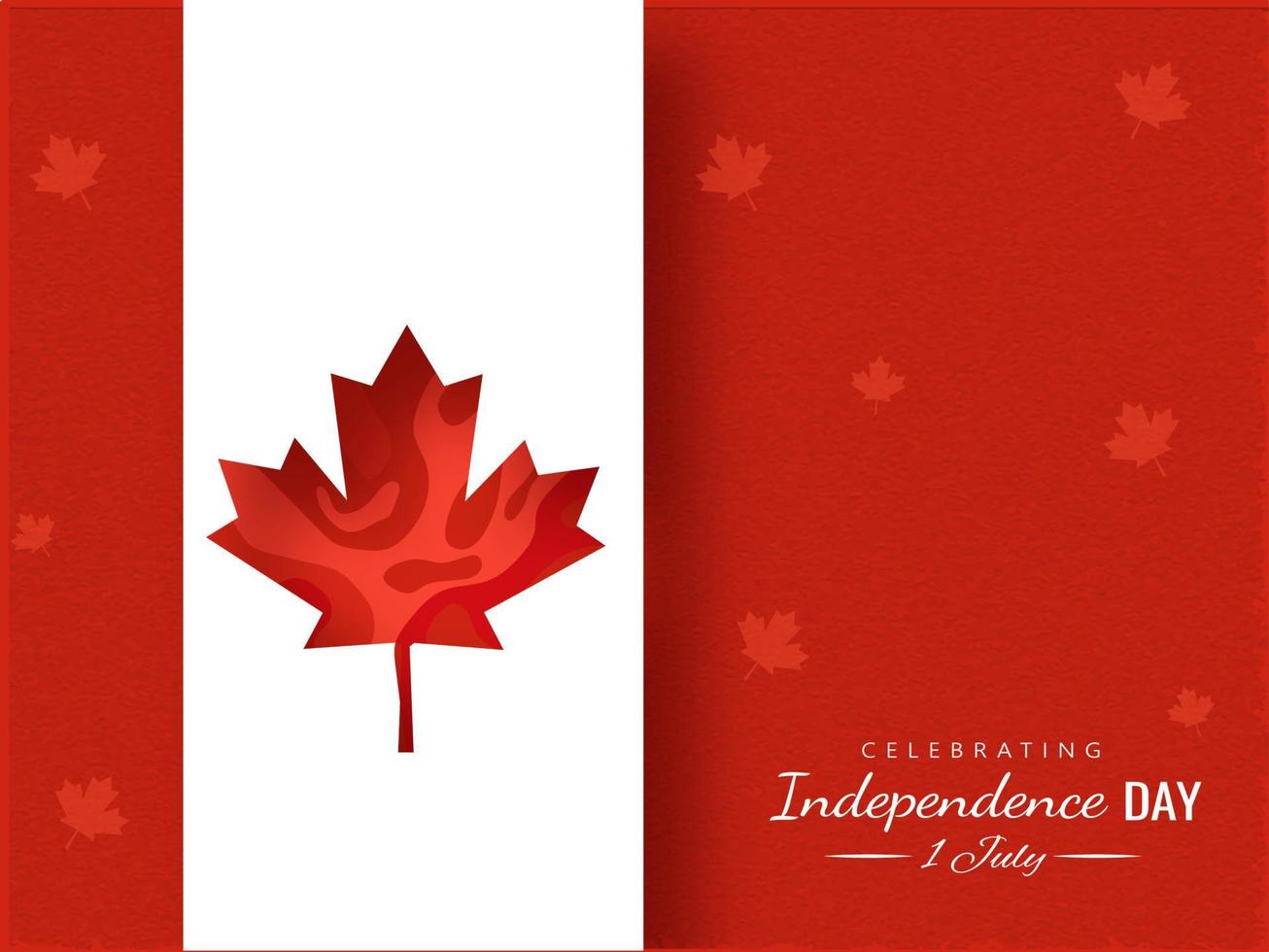 1st July Independence Day Celebrating Poster or Greeting Card with Paper Cut Maple Leaf on Red Foil Background. vector